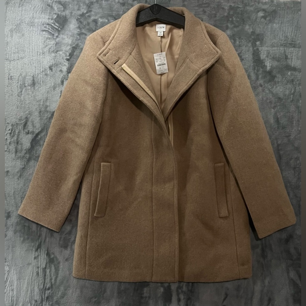 NWT J. CREW $298 HEATHER ACORN CAMEL WOOL BLEND BUTTON NECK CITY COAT SZ 10